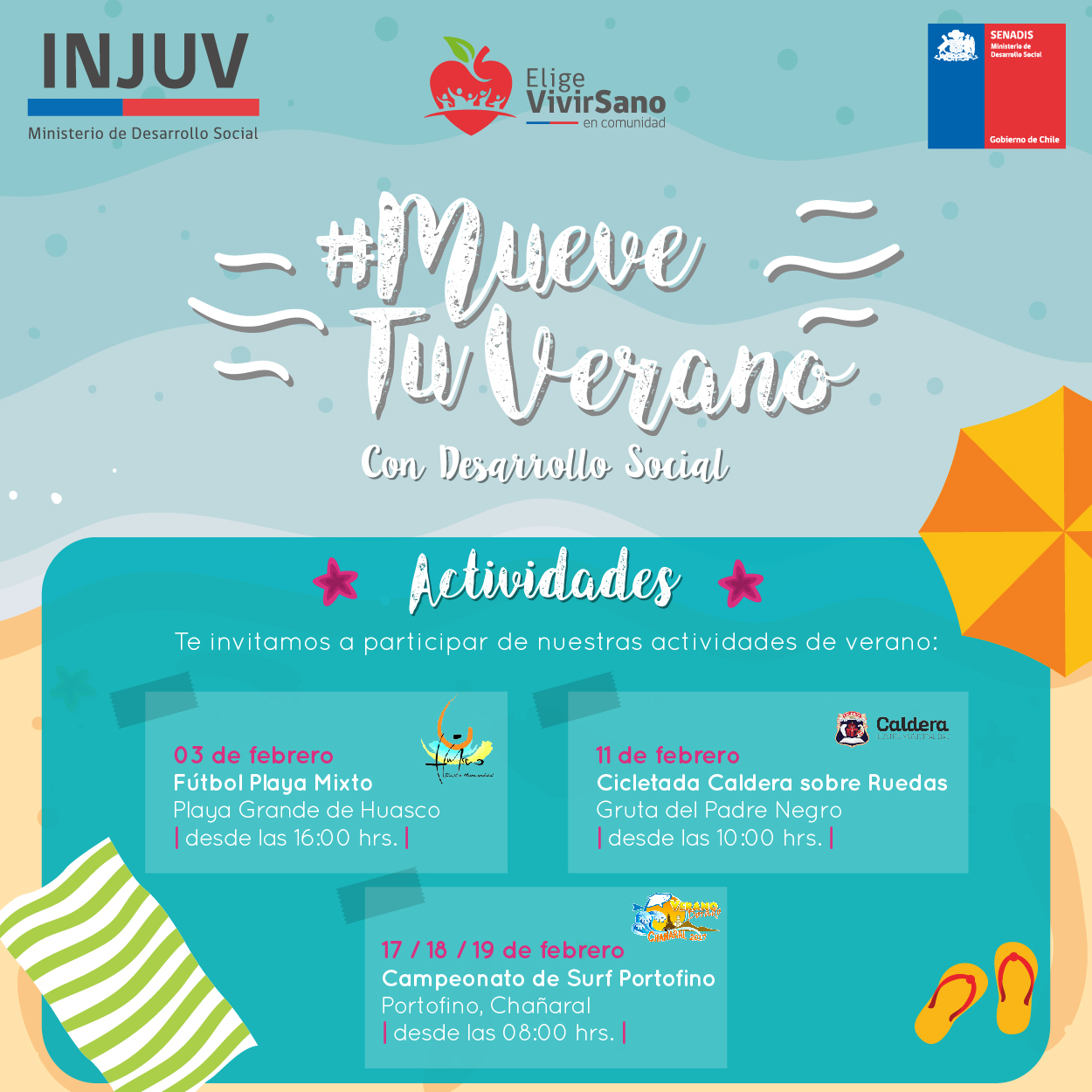 INJUV Atacama invita a #MoverTuVerano con Fútbol Playa, Cicletada y Surf